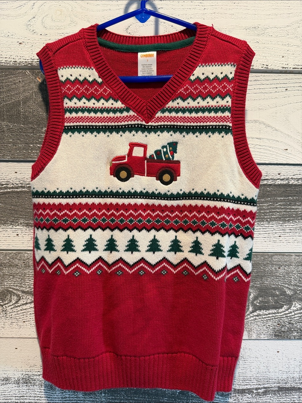 Gymboree Red and White Holiday Knit Vest with Truck Embroidery (7)